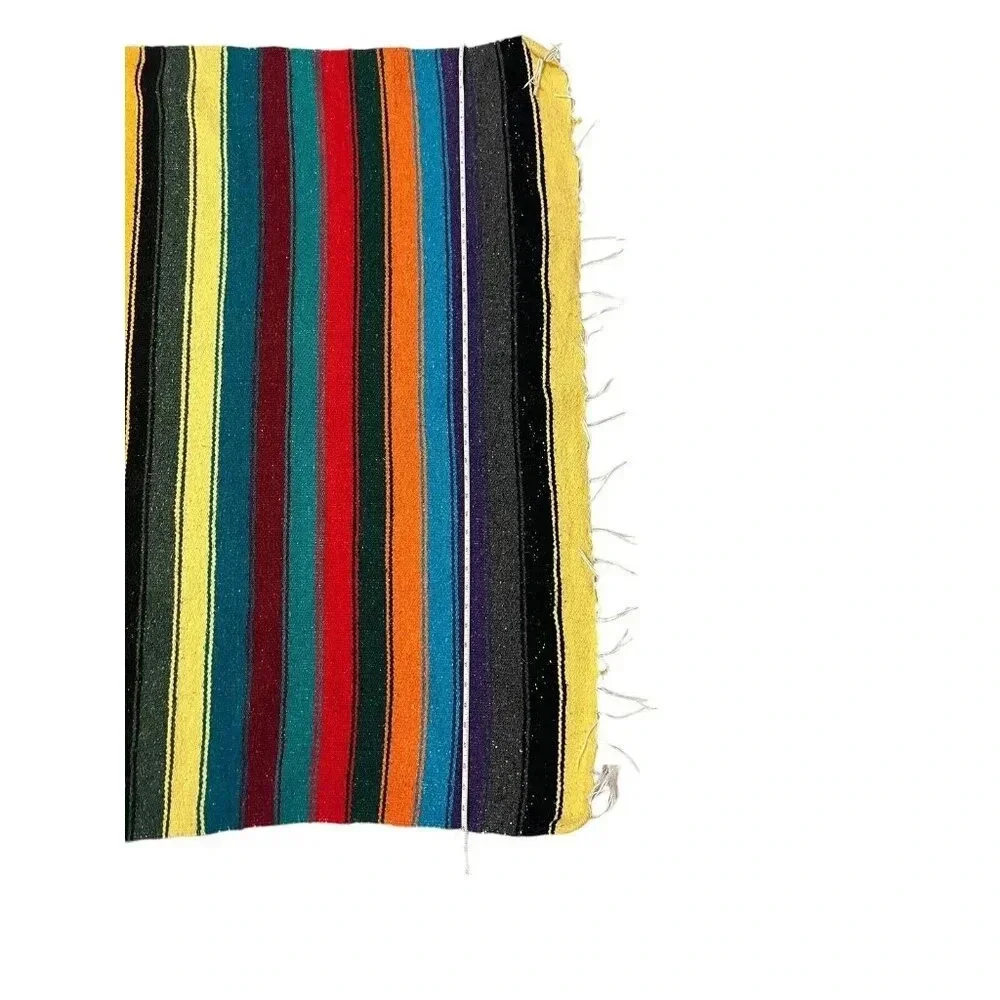 VTG Southwest Tapestry Woven Blanket Church Town Birds Pueblo Mexico Color Block